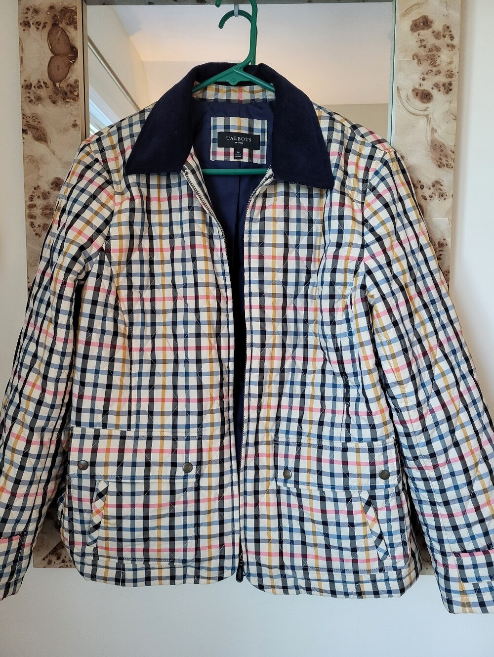 Talbots Quilted Gingham Barn Jacket in Blue, White, Pink & Yellow